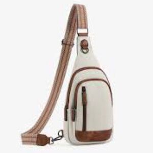 NWOT CLUCI Cream And Brown Faux Leather Sling Bag